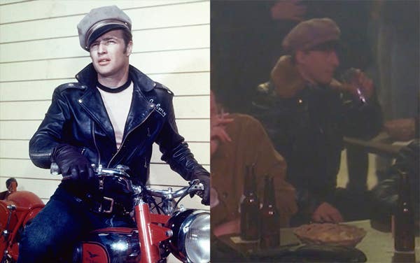 Marlon Brandon in The Wild One and a look-alike in the pilot of Twin Peaks. Twin Peaks was doing Easter eggs before it was cool.